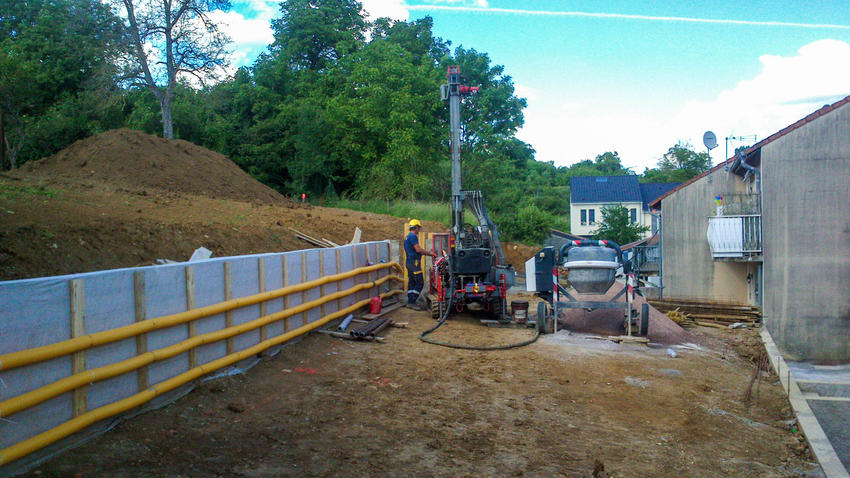 Mur de soutènemen Entrange, Micropieux vue du chantier